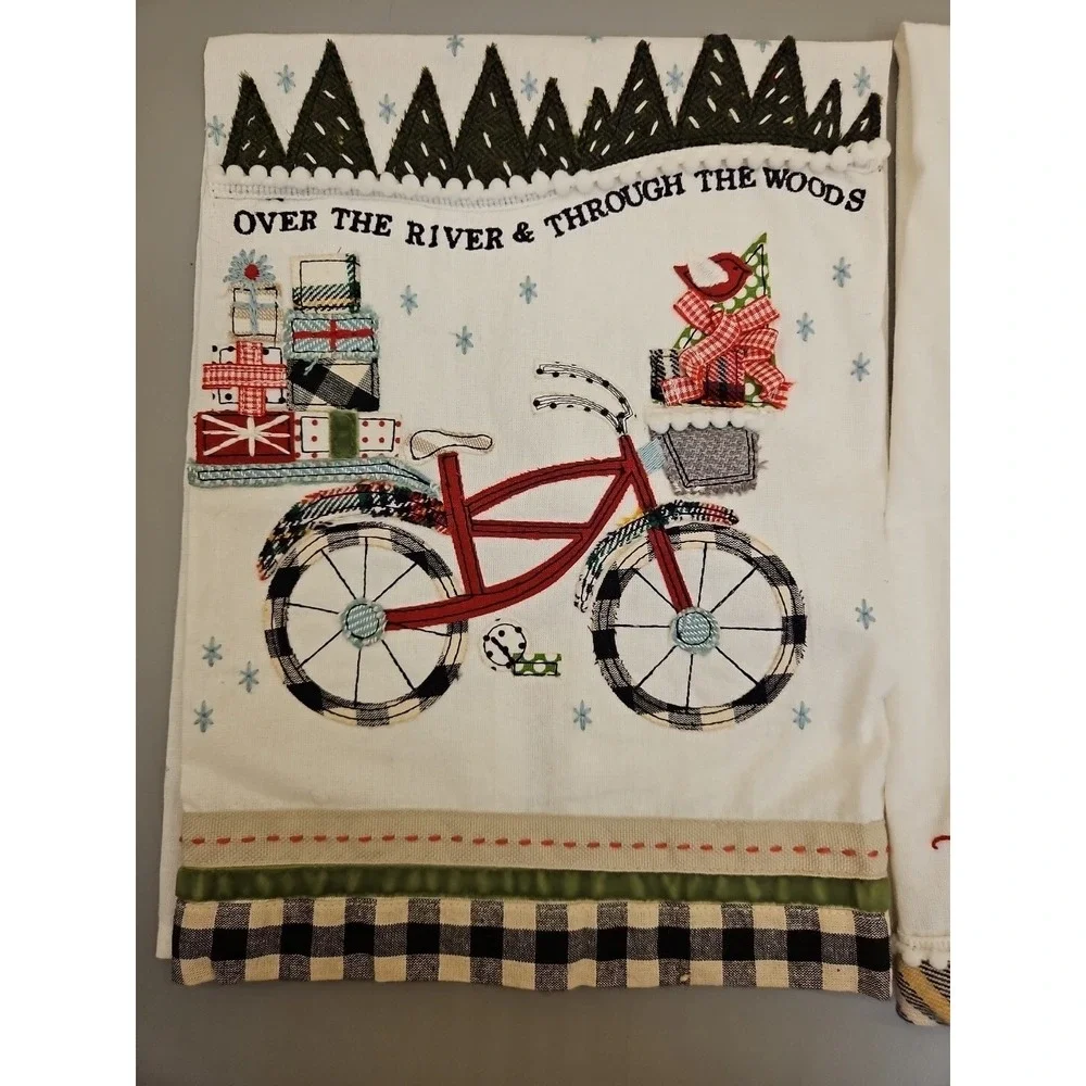 Glory Haus Christmas Themed Embroidered Tea Towels Lot Of 2